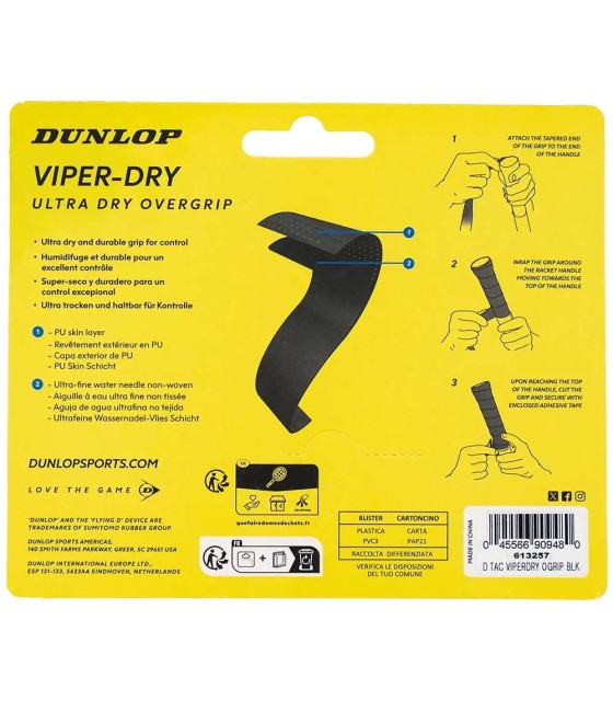 Dunlop Viper-Dry Black Overgrips x 3 | IPONTENNIS