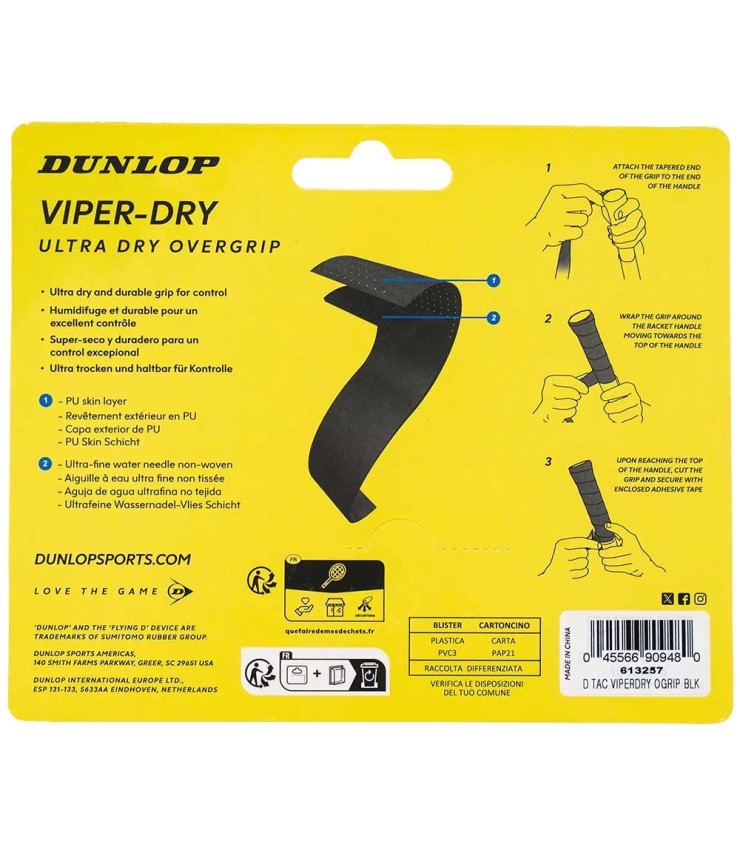 Dunlop Viper-Dry Black Overgrips x 3 | IPONTENNIS