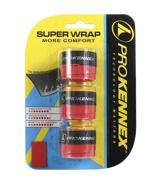 Paquete de 3 overgrips Pro Kennex Super Wrap Rojo 1