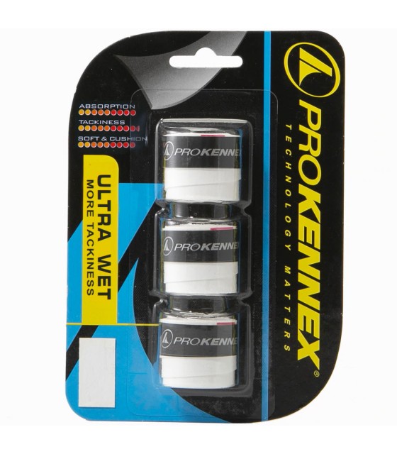 Pack de 3 overgrips Pro Kennex Ultra Wet Branco. | IPONTENNIS