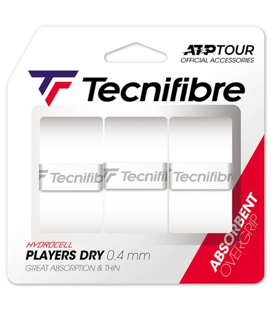 Pack of 3 Tecnifibre Players Dry White Overgrips | IPONTENNIS