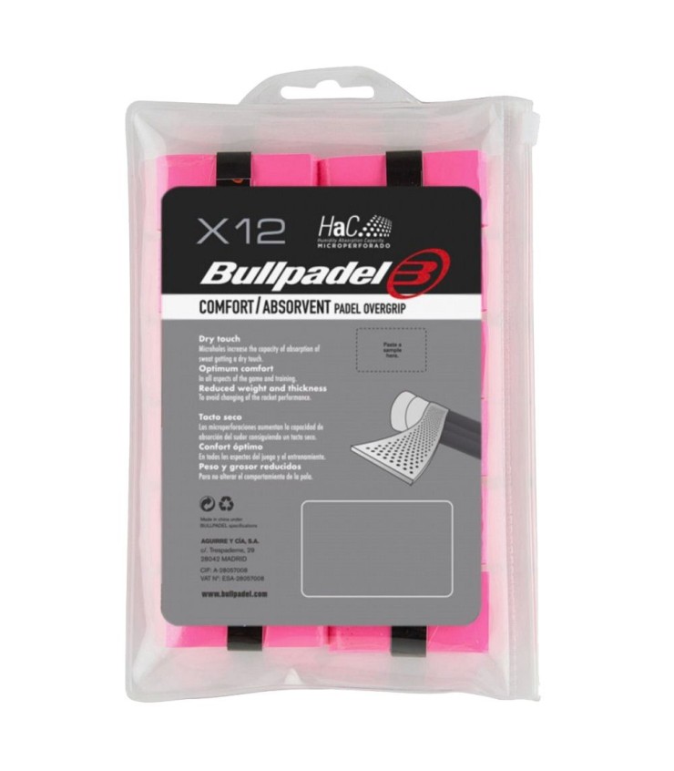 12 overgrips microperforados Bullpadel rosa 1