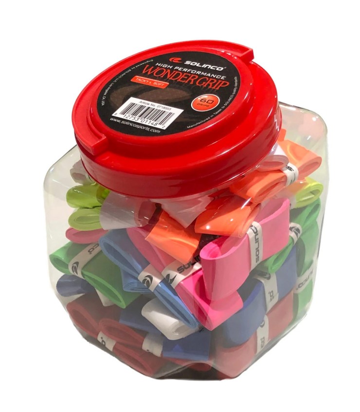 Bucket of 60 assorted Solinco Wonder Grip overgrips | IPONTENNIS