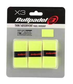 Pack of 3 yellow micro-perforated Bullpadel Sensogrip overgrips | IPONTENNIS