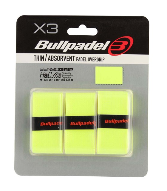 Pack de 3 overgrips Bullpadel Sensogrip amarelos microperfurados. | IPONTENNIS