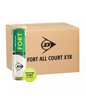 Box of 18 cans of 4 Dunlop Fort All Court tennis balls