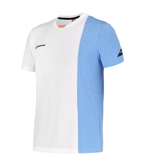 T-shirt Babolat Play Gola Redonda Branco / Azul Junior | Ipontennis