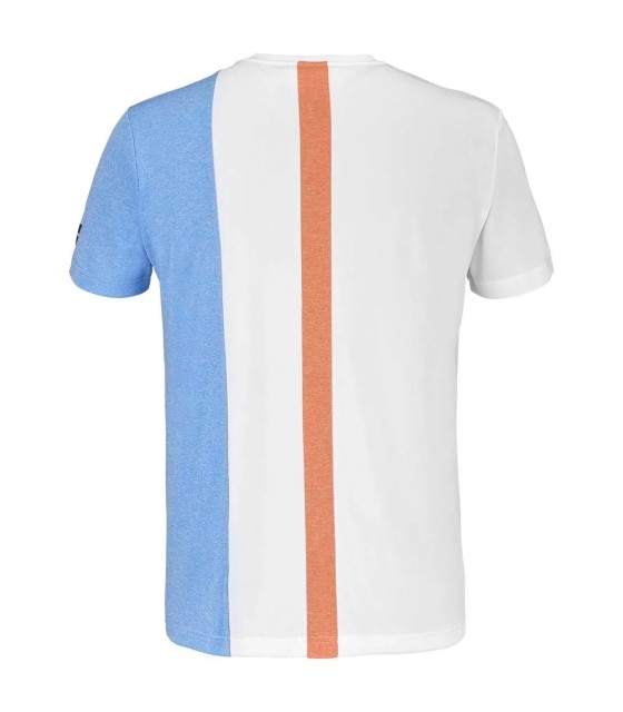 T-shirt Babolat Play Gola Redonda Branco / Azul Junior | Ipontennis
