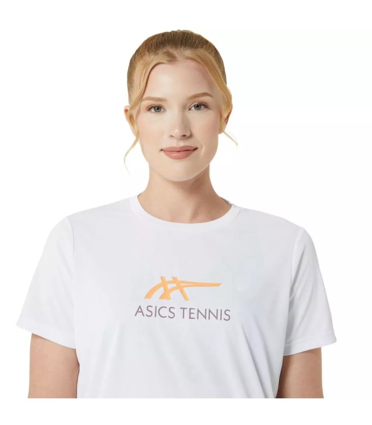 Camiseta Asics Court Graphic Mujer Blanca / Naranja 3