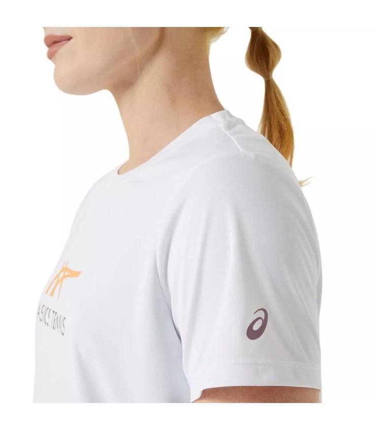 Camiseta Asics Court Graphic Mujer Blanca / Naranja 4