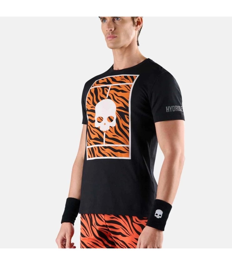 T-shirt Hydrogen Tennis Court Preta Laranja | Ipontennis