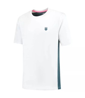 T-shirt K-Swiss Hypercourt Mix Melange Blanche Bleu Pétrole | IPONTENNIS