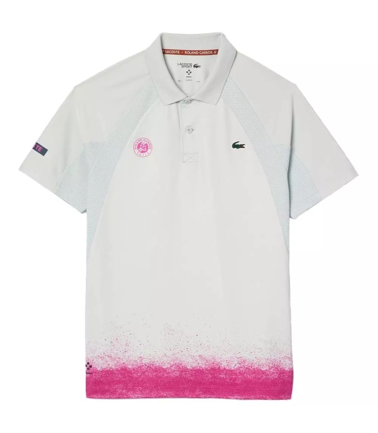 Polo branco rosa Lacoste Tênis x Daniil Medvedev Roland Garros