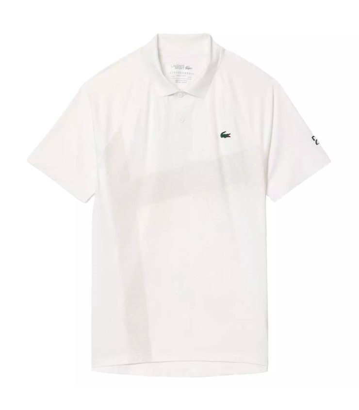 Polo branco de tênis Lacoste Novak Djokovic.