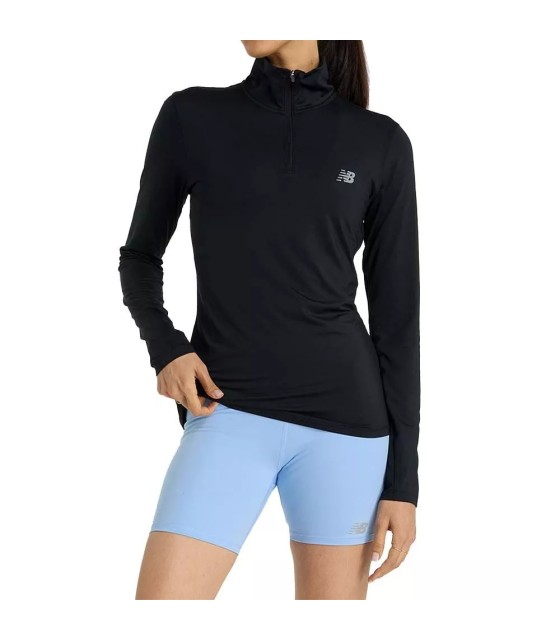 Camisola de Manga Comprida com Fecho de Correr de Mulher New Balance Preta