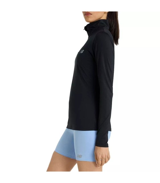 T-shirt à Manches Longues avec Fermeture Éclair Quart de Femme New Balance Noire
