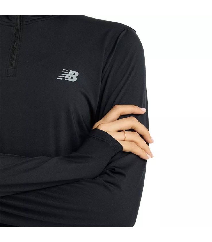 Camiseta de manga larga con cremallera de un cuarto para mujer New Balance negra 5