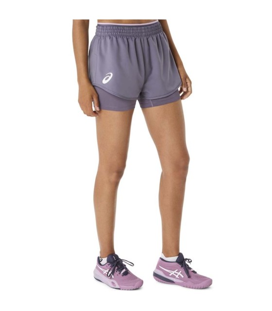 Kurze Asics passen violette Frau 1 an