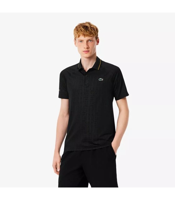 Tennis-Poloshirt Lacoste Novak Djokovic in Schwarz auf dem Platz
