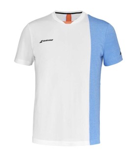 Babolat Spielt-shirt Weiß / Blauer Rundhalsausschnitt 1