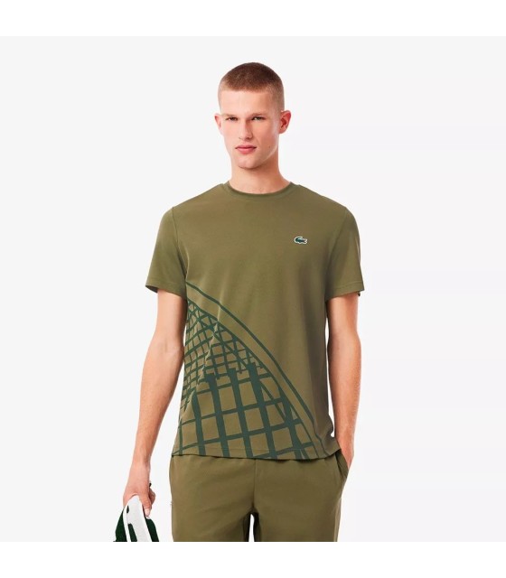 T-shirt Kaki avec Imprimé Lacoste Ultra Dry