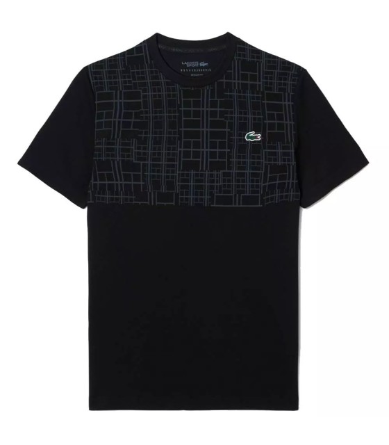 Camiseta Preta Lacoste Tennis Novak Djokovic Ultra Dry com Estampado