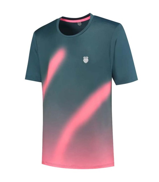T-Shirt K-Swiss Hypercourt Print Crew Bleu Pétrole / Rose 1