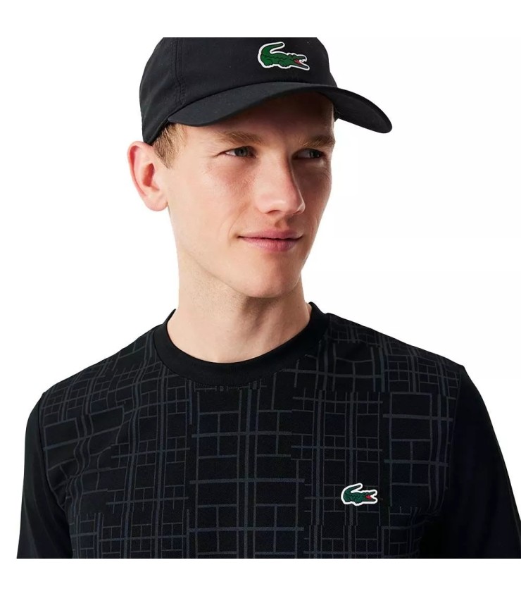 Camiseta Preta Lacoste Tennis Novak Djokovic Ultra Dry com Estampado