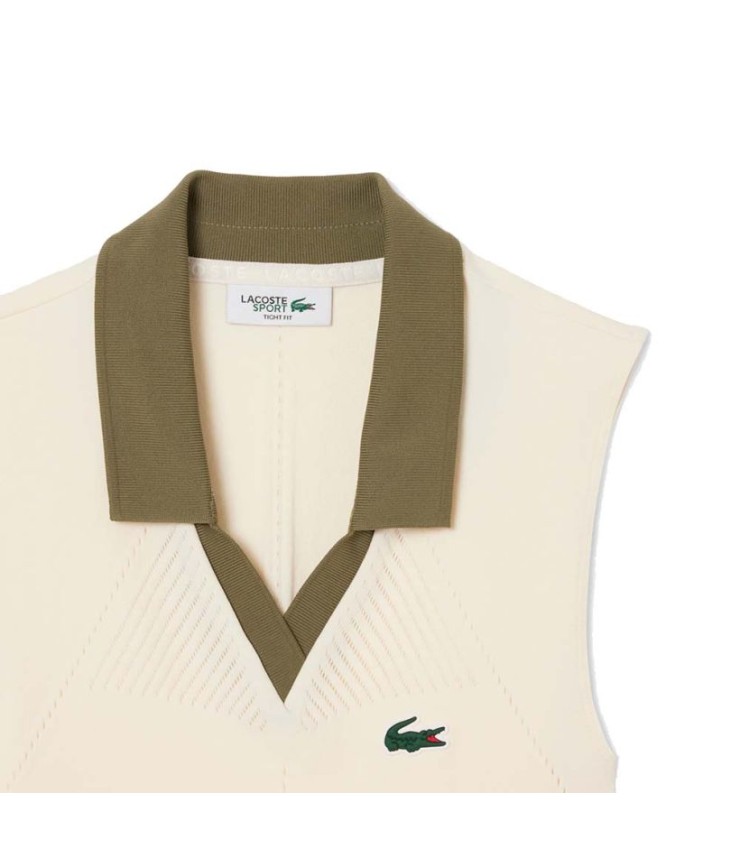Polo Lacoste Donna beige manica 2