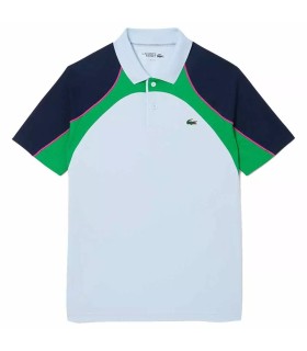 Polo Lacoste Quick-Dry Tennis Shirt Blue Green with Color Blocks | IPONTENNIS