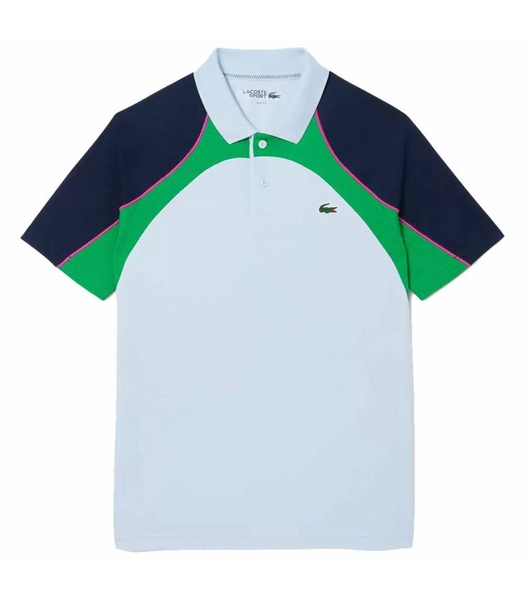 Polo Lacoste Quick-Dry Tennis Shirt Blue Green with Color Blocks | IPONTENNIS