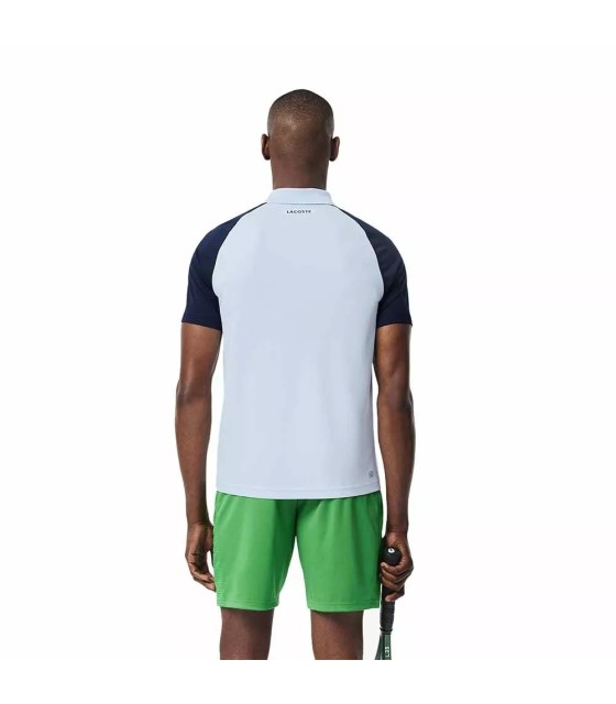 Polo Lacoste Quick-Dry Tennis Shirt Blue Green with Color Blocks | IPONTENNIS