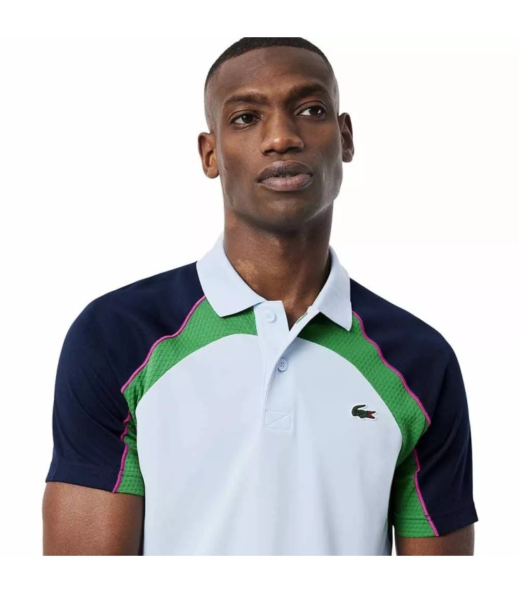 Polo Lacoste de Tenis de Secado Rápido Azul Verde con Bloques de Color | IPONTENNIS