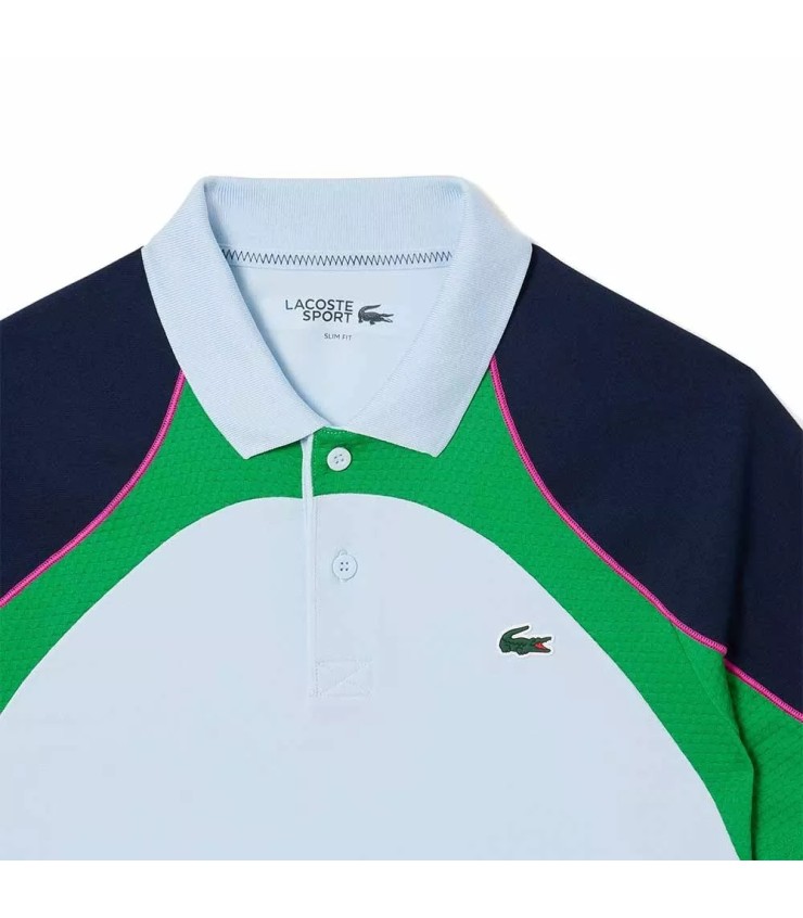 Polo Lacoste de Tenis de Secado Rápido Azul Verde con Bloques de Color | IPONTENNIS