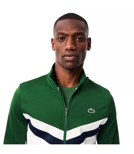 Giacca da Tennis con Cerniera Verde Bianca di Lacoste | Ipontennis