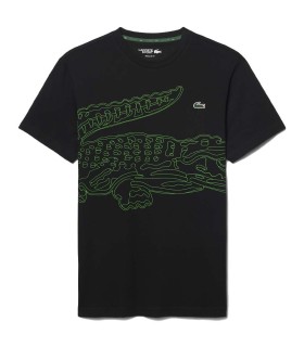 T-Shirt Lacoste Sport Ultra-Trockendruckkrokodil Schwarz / Grün SRC-64516