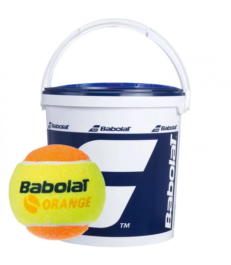 Cubo com 36 bolas de tênis laranjas da Babolat. | IPONTENNIS