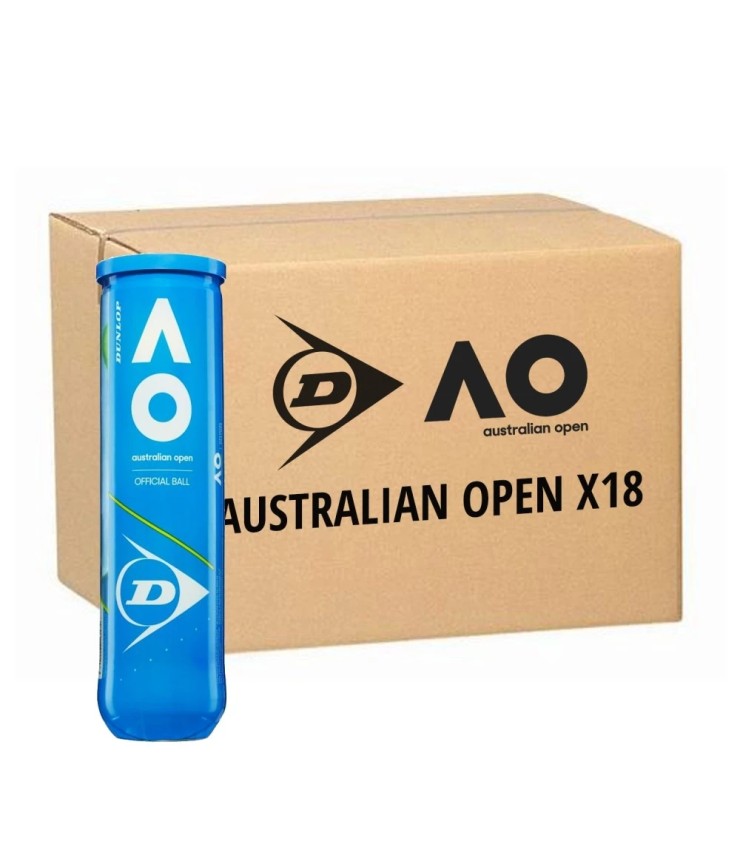 Boîte avec 18 tubes de 4 balles Dunlop Australian Open.