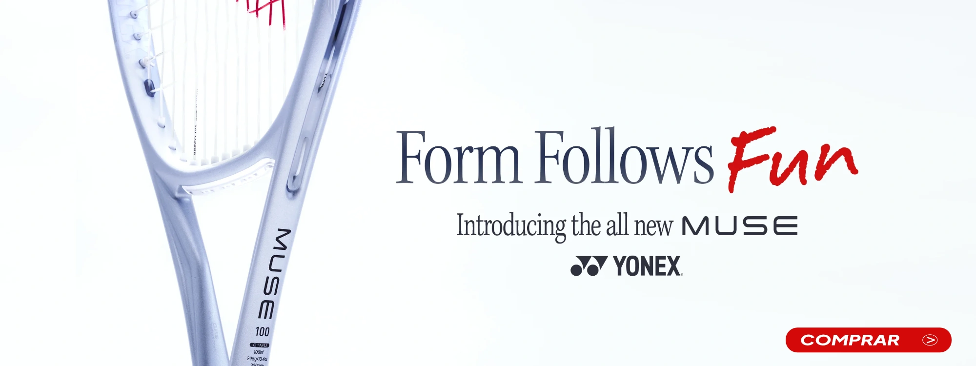 Nueva raqueta Yonex Muse 2026 con diseño blanco y mensaje Form Follows Fun
